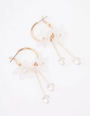 White Frosted Petal Stone Hoop Earrings