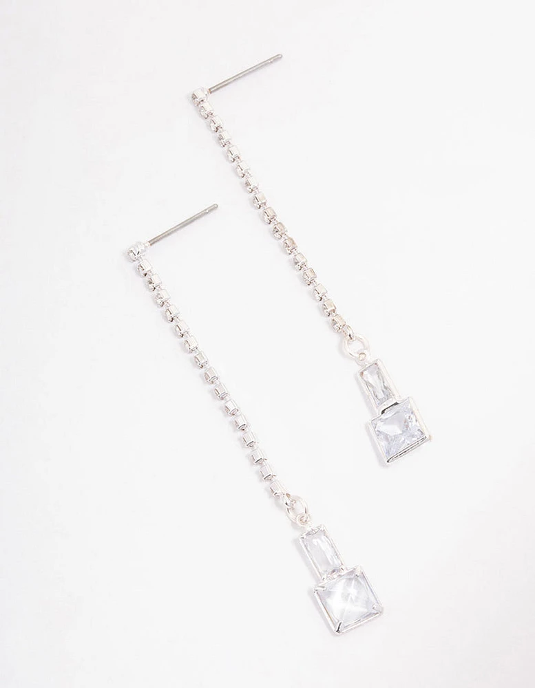 Silver Cup Chain Diamante Stone Drop Earrings