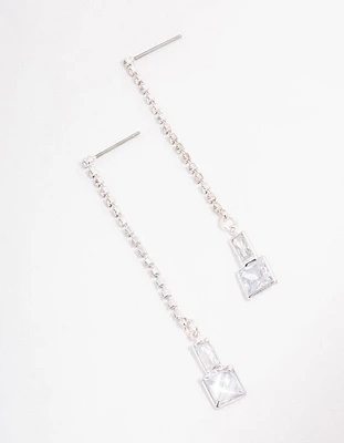 Silver Cup Chain Diamante Stone Drop Earrings