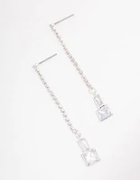 Silver Cup Chain Diamante Stone Drop Earrings