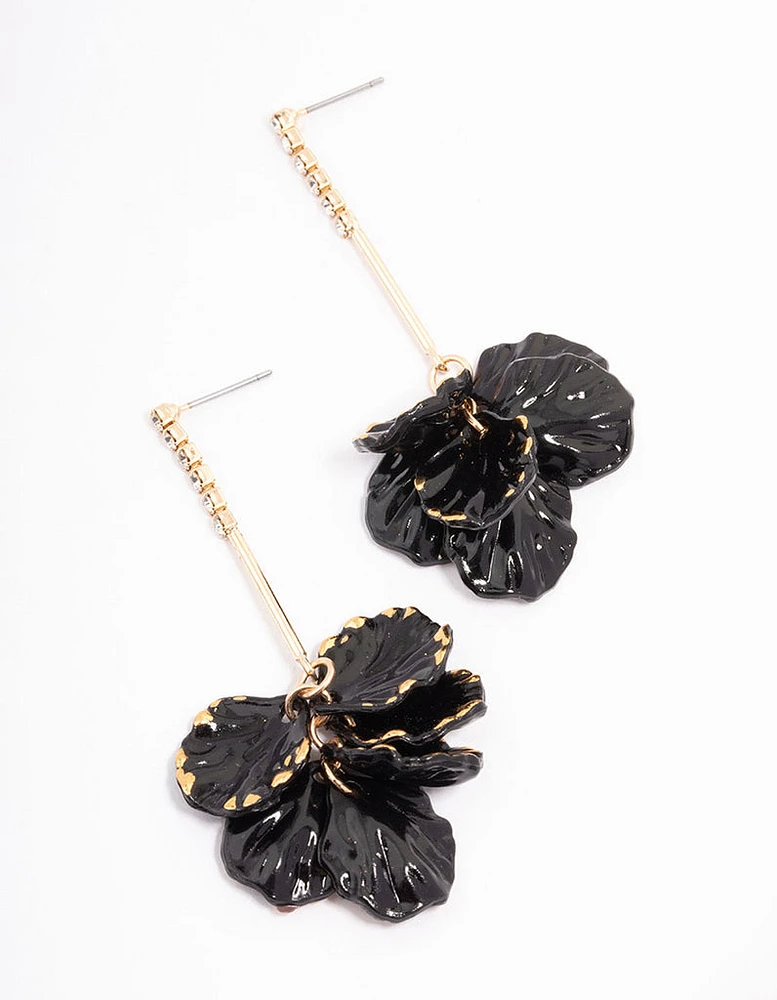 Black Cup Chain Large Petal Drop Earrings