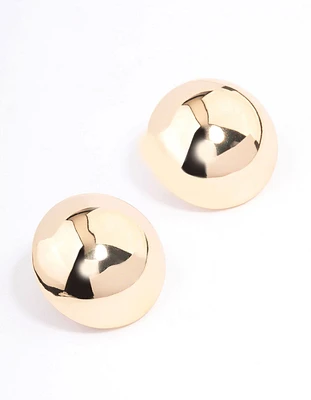 Gold Large Dome Plain Stud Earrings