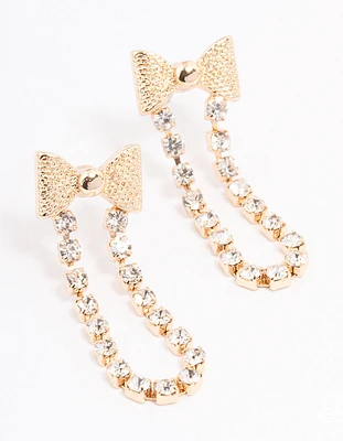 Diamante Cup Chain Bow Stud Earrings