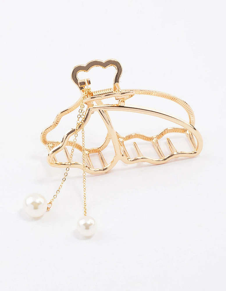 Gold Butterfly & Pearl Hair Claw Clip