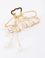 Gold Butterfly & Pearl Hair Claw Clip