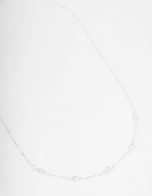 Silver Encased Pearl Station Short Necklace