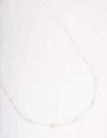 Silver Encased Pearl Station Short Necklace