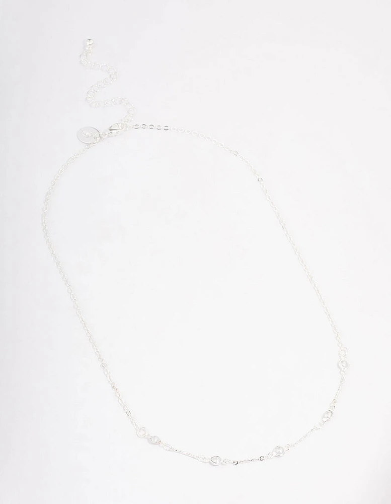 Silver Encased Pearl Station Short Necklace