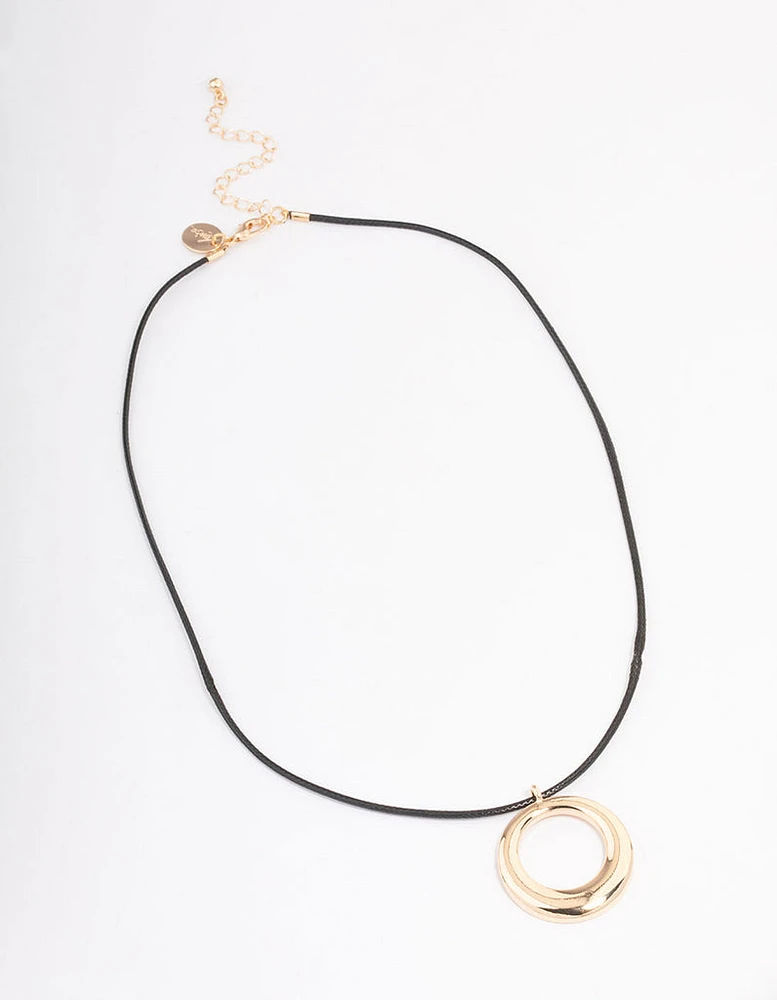 Gold Cord Metal Circle Short Necklace