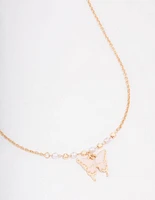 Gold Pearl Butterfly Short Necklace