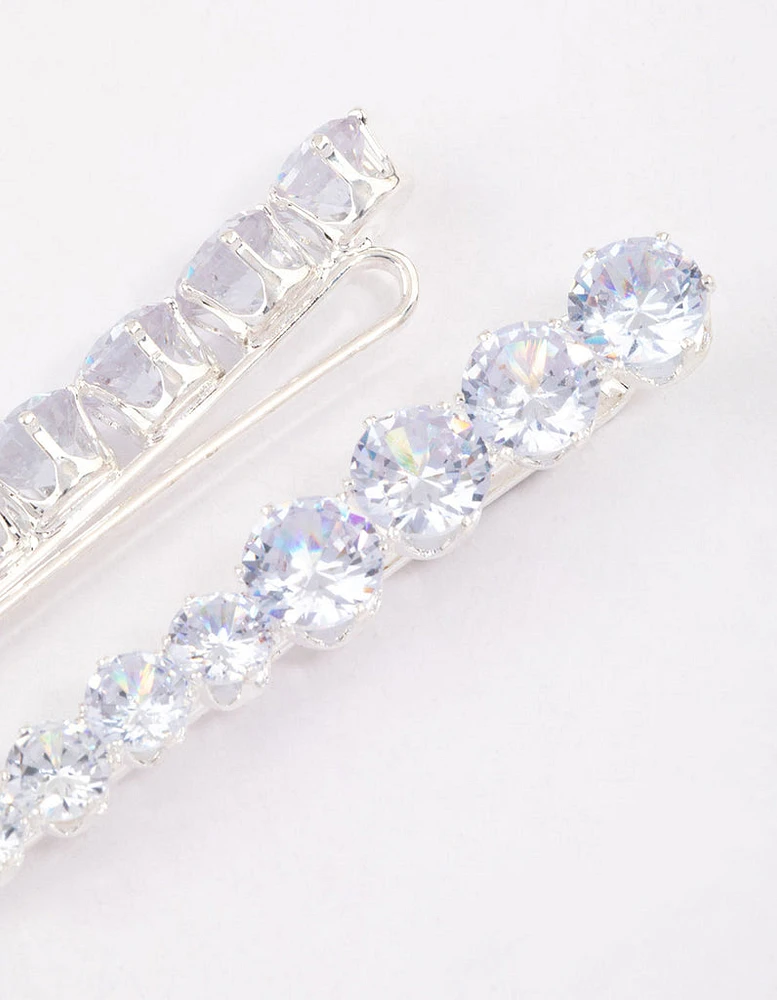 Silver Cubic Zirconia Diamante Hair Slide Pack