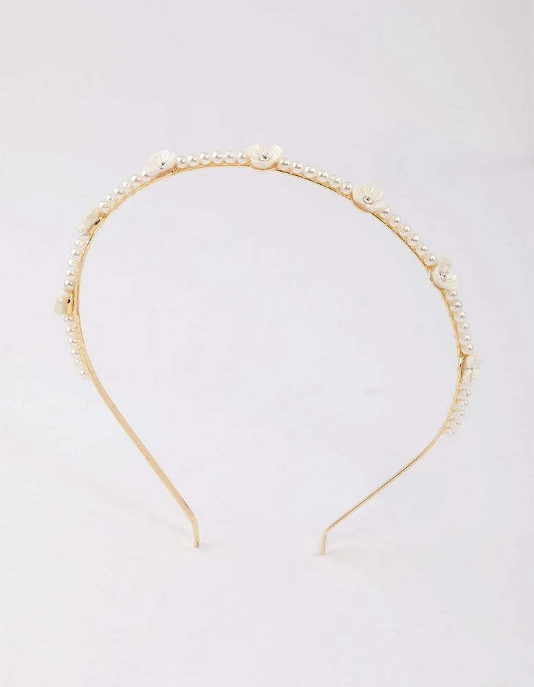 Gold Flower Pearl & Diamante Headband