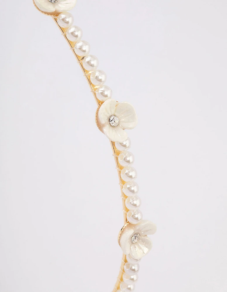 Gold Flower Pearl & Diamante Headband