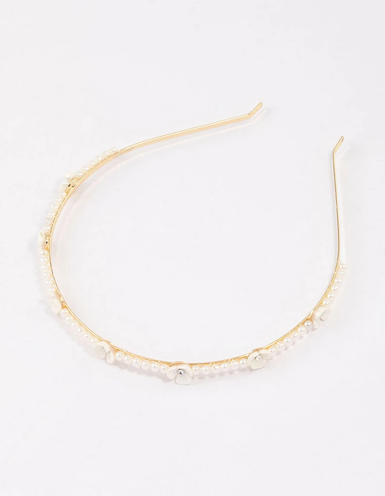 Gold Flower Pearl & Diamante Headband