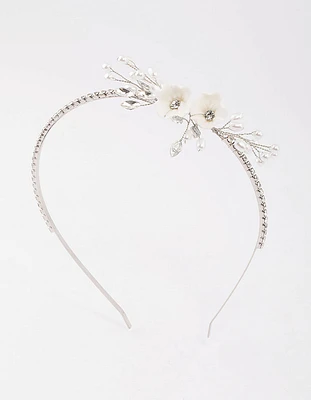 Rhodium Pearl & Diamante Flower Headband