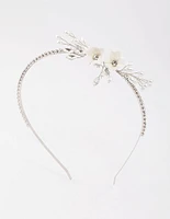 Rhodium Pearl & Diamante Flower Headband