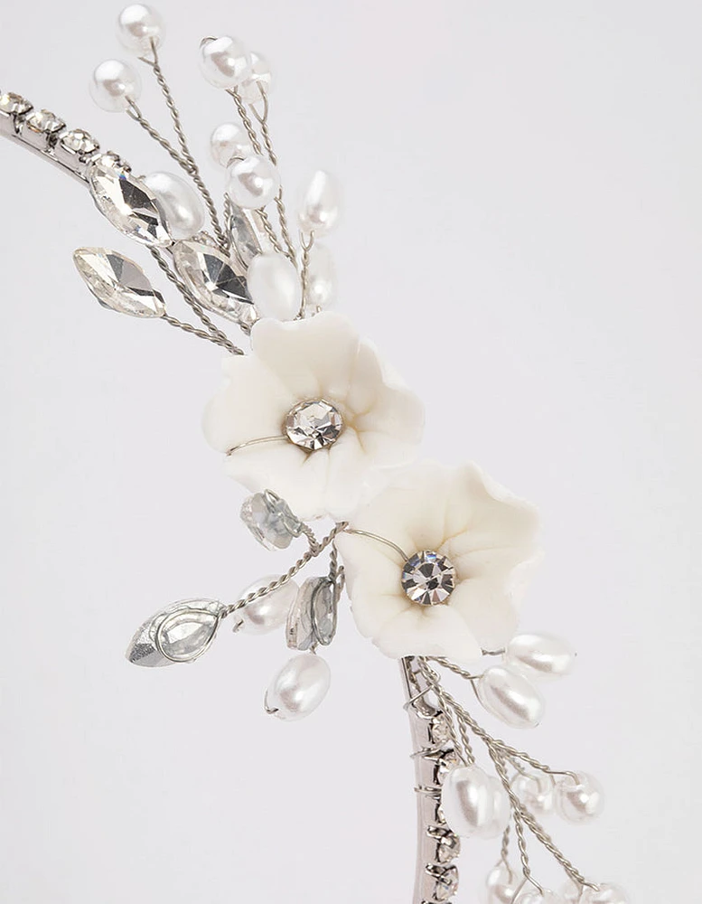 Rhodium Pearl & Diamante Flower Headband