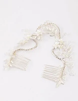 Silver Diamante & Pearl Flower Hair Drape