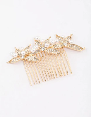 Gold Diamante & Pearl Trio Hair Comb