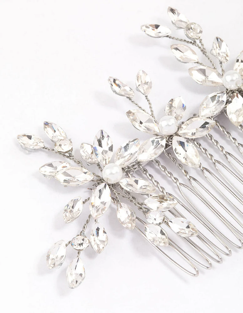 Rhodium Marquise Trio Floral Hair Comb