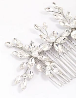 Rhodium Marquise Trio Floral Hair Comb