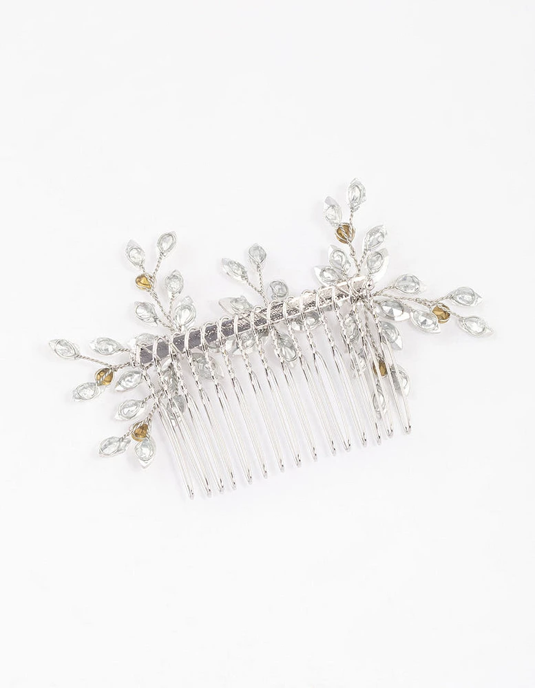 Rhodium Marquise Trio Floral Hair Comb