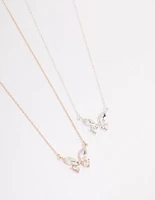 Mixed Metal Diamante Butterfly Necklace Pack