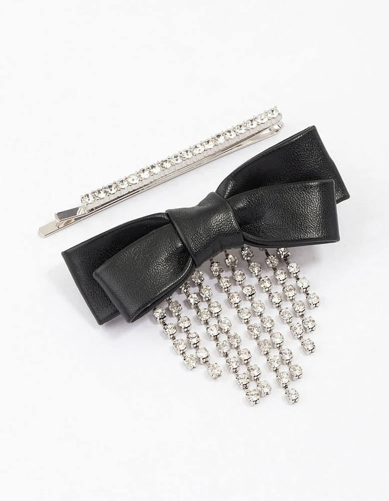 Silver Fringe Bow Hair Clip Pack