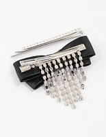 Silver Fringe Bow Hair Clip Pack