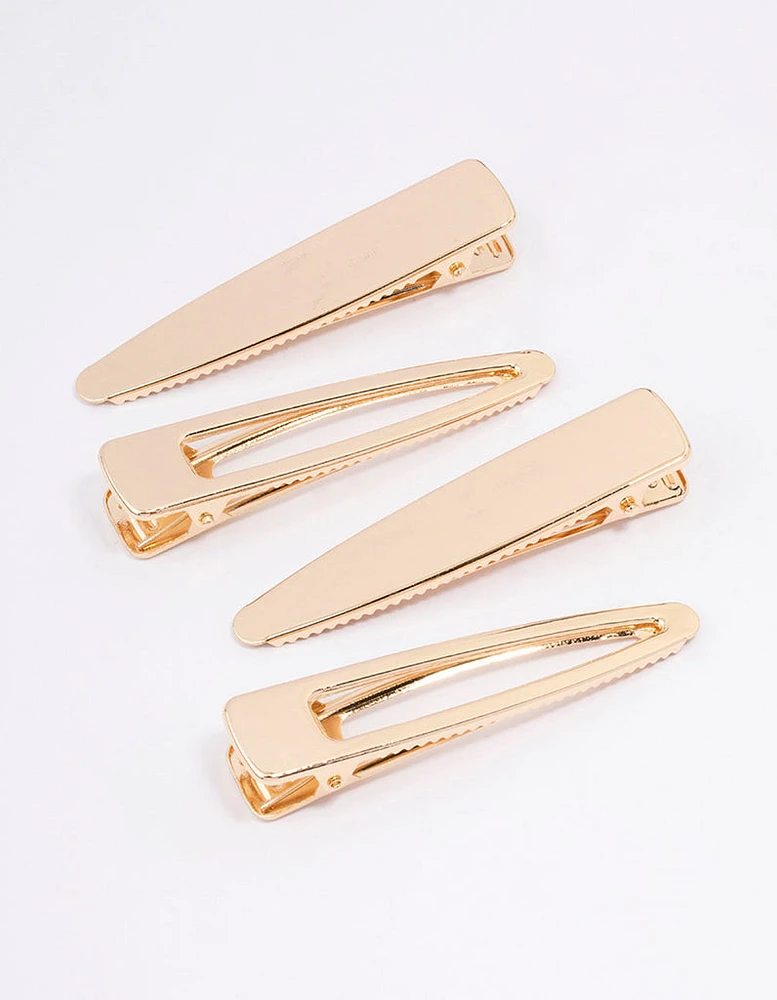 Gold Long Simple Hair Clips 4-Pack