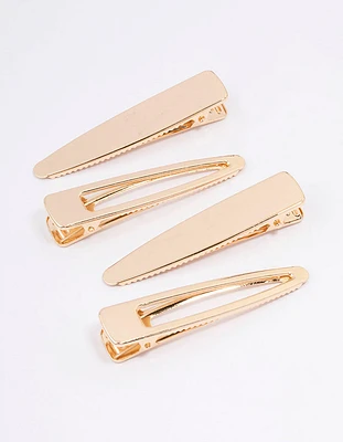 Gold Long Simple Hair Clips 4-Pack