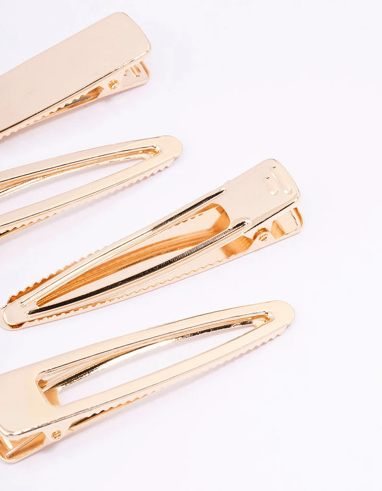 Gold Long Simple Hair Clips 4-Pack