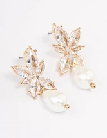 Gold Large Marquise Pearl Drop Earrings