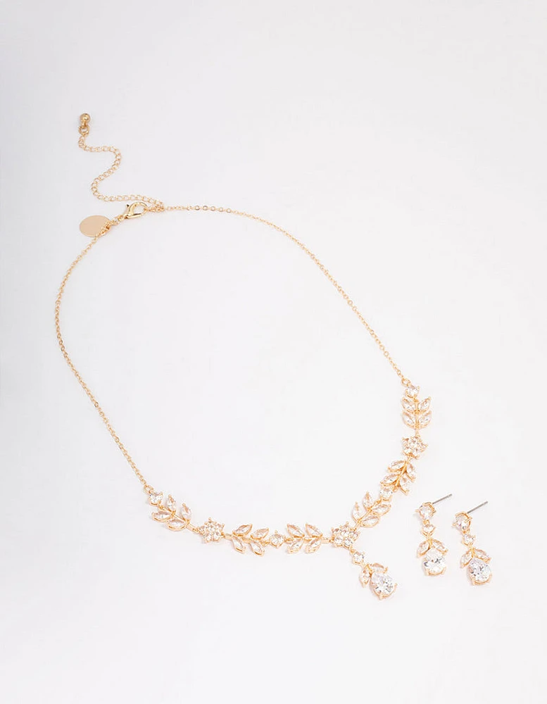 Gold Floral Earrings & Necklace Set