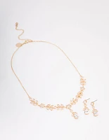 Gold Floral Earrings & Necklace Set