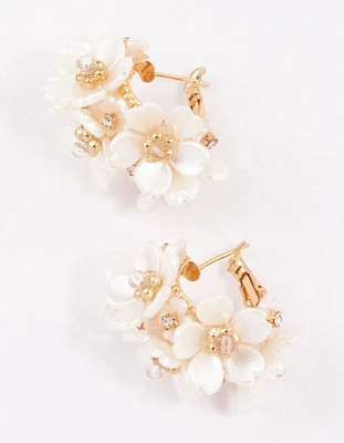 Gold Plated Flower Cluster Hoop Earrings