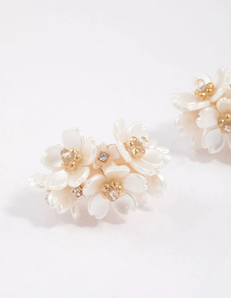 Gold Plated Flower Cluster Hoop Earrings