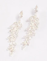 Silver Plated Cubic Zirconia Dainty Leaf Drop Earrings