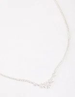 Silver Plated Cubic Zirconia Dainty Cup Chain Floral Necklace