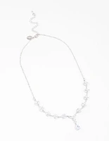 Silver Plated Cubic Zirconia Marquise Vine Y-Shaped Necklace