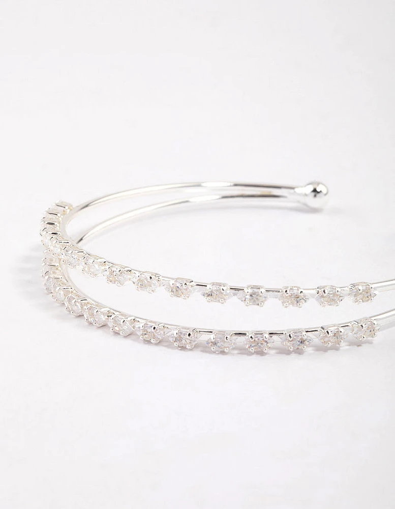 Silver Plated Cubic Zirconia Round Claw Wrist Cuff