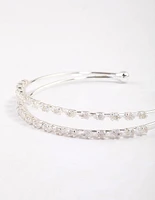 Silver Plated Cubic Zirconia Round Claw Wrist Cuff