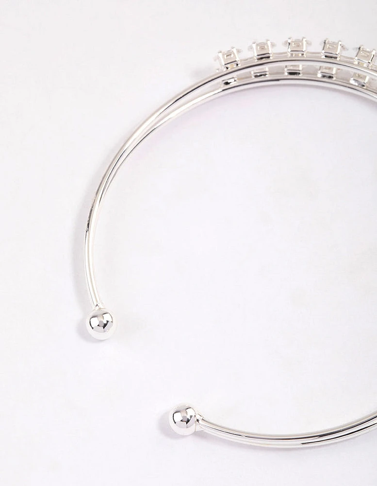 Silver Plated Cubic Zirconia Round Claw Wrist Cuff