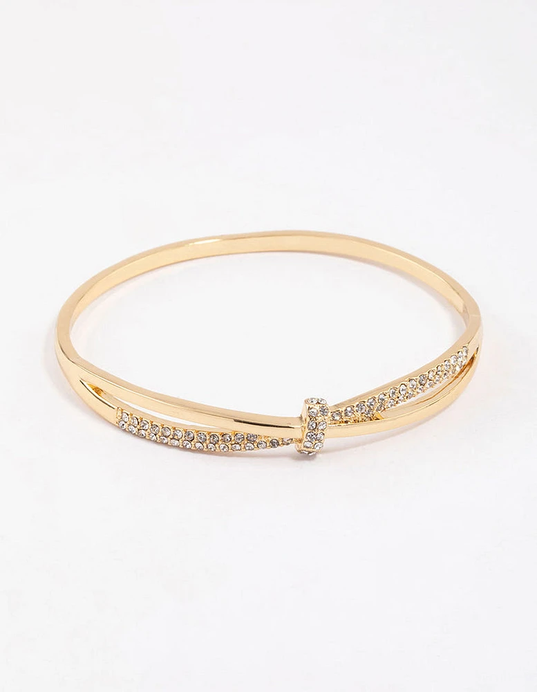 Gold Plated Cubic Zirconia Twisted Bangle