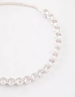 Silver Plated Round Cubic Zirconia Toggle Tennis Bracelet