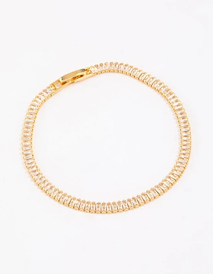 Gold Plated Cubic Zirconia Dainty Baguette Tennis Bracelet