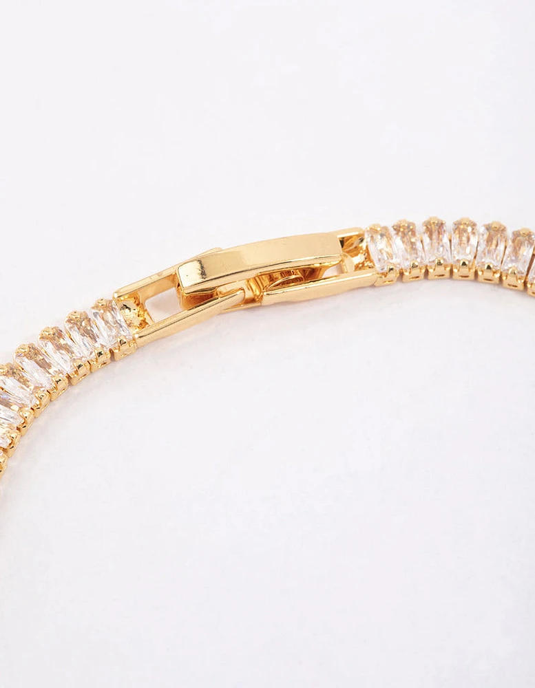 Gold Plated Cubic Zirconia Dainty Baguette Tennis Bracelet