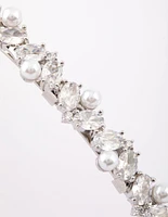 Silver Oval & Pearl Headband