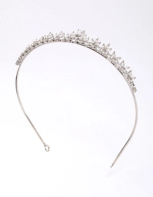 Silver Cubic Zirconia Mixed Stone Leaf Crown