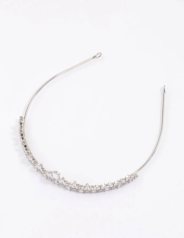 Silver Cubic Zirconia Mixed Stone Leaf Crown